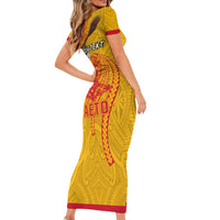 Personalized American Samoa Fautasi Race Short Red Cuff Sleeve Bodycon Dress Aeto Pago Pago with Eagle Samoan Tribal Patterns LT03 - Polynesian Pride