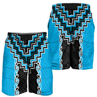 Sky Blue Niho Taniwha Mix Poutama Shorts for Men Unique Taniko Aotearoa - Polynesian Pride