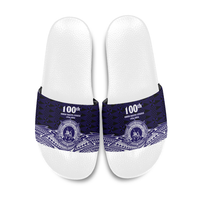 Tonga Queen Salote College 100th Years Slide Sandals Blue Tonga Kupesi Uniquely Pacific Art LT9