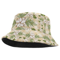 Squares Maile Leaf Bucket Hat Beige Palaka Hawaiian Quilt Pattern - Polynesian Pride
