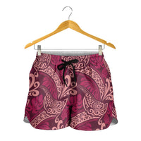 Sweet Pink Monstera Shorts for Women Polynesian Tribal Pattern - Polynesian Pride