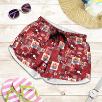 Tahiti Oaoa I Teie Noera Shorts for Women Pacific Patchwork Xmas Vibes - Polynesian Pride