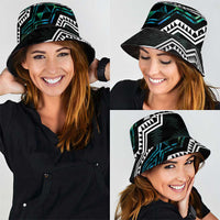 Taniko Aotearoa Mix Paua Shell Bucket Hat Niho Taniwha Turquoise Glitter - Polynesian Pride