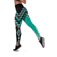 Teal Niho Taniwha Mix Poutama Leggings Unique Taniko Aotearoa - Polynesian Pride