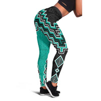 Teal Niho Taniwha Mix Poutama Leggings Unique Taniko Aotearoa - Polynesian Pride