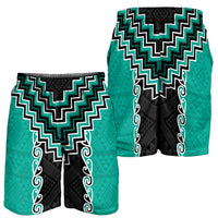Teal Niho Taniwha Mix Poutama Shorts for Men Unique Taniko Aotearoa - Polynesian Pride