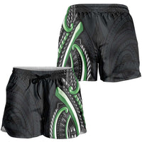 Traditional Art Hawaiian Kakau Tattoos Shorts for Women Green Color LT03