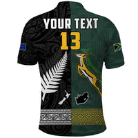 (Custom Text and Number) South Africa Protea and New Zealand Fern Polo Shirt Rugby Go Springboks vs All Black LT13