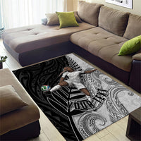 Personalized New Zealand Football Area Rug Kiwi Mascot with Silver Fern - Maori Tribal Tattoo Art
