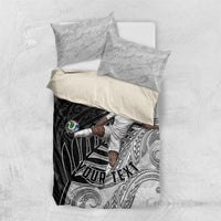 Personalized New Zealand Football Bedding Set Kiwi Mascot with Silver Fern - Maori Tribal Tattoo Art