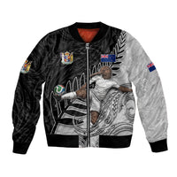 Personalized New Zealand Football Bomber Jacket Kiwi Mascot with Silver Fern - Maori Tribal Tattoo Art
