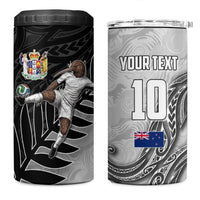 Personalized New Zealand Football 4 in 1 Can Cooler Tumbler Kiwi Mascot with Silver Fern - Maori Tribal Tattoo Art