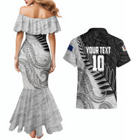 Personalized New Zealand Football Couples Matching Mermaid Dress and Hawaiian Shirt Kiwi Mascot with Silver Fern - Maori Tribal Tattoo Art