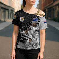Personalized New Zealand Football Cross Shoulder Shirt Kiwi Mascot with Silver Fern - Maori Tribal Tattoo Art