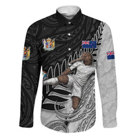Personalized New Zealand Football Family Matching Off Shoulder Short Dress and Hawaiian Shirt Kiwi Mascot with Silver Fern - Maori Tribal Tattoo Art