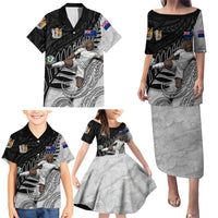Personalized New Zealand Football Family Matching Puletasi and Hawaiian Shirt Kiwi Mascot with Silver Fern - Maori Tribal Tattoo Art