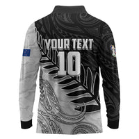 Personalized New Zealand Football Long Sleeve Polo Shirt Kiwi Mascot with Silver Fern - Maori Tribal Tattoo Art