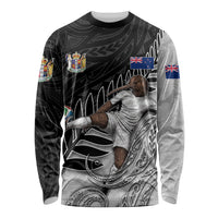 Personalized New Zealand Football Long Sleeve Shirt Kiwi Mascot with Silver Fern - Maori Tribal Tattoo Art