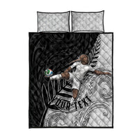 Personalized New Zealand Football Quilt Bed Set Kiwi Mascot with Silver Fern - Maori Tribal Tattoo Art