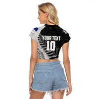 Personalized New Zealand Football Raglan Cropped T Shirt Kiwi Mascot with Silver Fern - Maori Tribal Tattoo Art