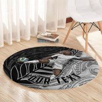 Personalized New Zealand Football Round Carpet Kiwi Mascot with Silver Fern - Maori Tribal Tattoo Art