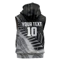 Personalized New Zealand Football Sleeveless Hoodie Kiwi Mascot with Silver Fern - Maori Tribal Tattoo Art