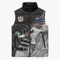Personalized New Zealand Football Sleeveless Puffer Jacket Kiwi Mascot with Silver Fern - Maori Tribal Tattoo Art