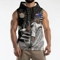 Personalized New Zealand Football Sleeveless Zip Hoodie Kiwi Mascot with Silver Fern - Maori Tribal Tattoo Art