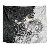 Personalized New Zealand Football Tapestry Kiwi Mascot with Silver Fern - Maori Tribal Tattoo Art