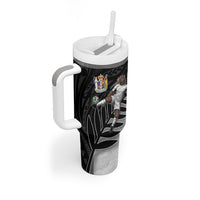 Personalized New Zealand Football Tumbler With Handle Kiwi Mascot with Silver Fern - Maori Tribal Tattoo Art