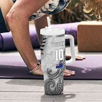 Personalized New Zealand Football Tumbler With Handle Kiwi Mascot with Silver Fern - Maori Tribal Tattoo Art