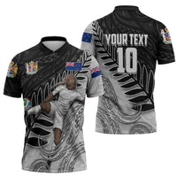Personalized New Zealand Football Zipper Polo Shirt Kiwi Mascot with Silver Fern - Maori Tribal Tattoo Art