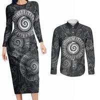 Hawaiian Piko Couples Matching Long Sleeve Bodycon Dress and Long Sleeve Button Shirt Cultural Anchor Connect Your Roots Ocean Waves