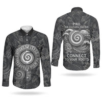 Hawaiian Piko Couples Matching Long Sleeve Bodycon Dress and Long Sleeve Button Shirt Cultural Anchor Connect Your Roots Ocean Waves