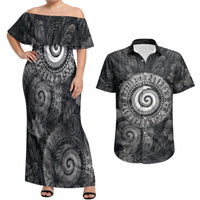 Hawaiian Piko Couples Matching Off Shoulder Maxi Dress and Hawaiian Shirt Cultural Anchor Connect Your Roots Ocean Waves