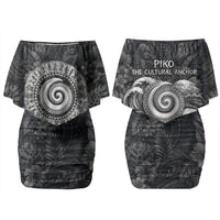 Hawaiian Piko Couples Matching Off Shoulder Short Dress and Hawaiian Shirt Cultural Anchor Connect Your Roots Ocean Waves