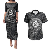 Hawaiian Piko Couples Matching Puletasi and Hawaiian Shirt Cultural Anchor Connect Your Roots Ocean Waves