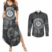 Hawaiian Piko Couples Matching Summer Maxi Dress and Long Sleeve Button Shirt Cultural Anchor Connect Your Roots Ocean Waves
