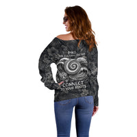 Hawaiian Piko Off Shoulder Sweater Cultural Anchor Connect Your Roots Ocean Waves