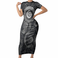 Hawaiian Piko Short Sleeve Bodycon Dress Cultural Anchor Connect Your Roots Ocean Waves