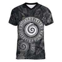 Hawaiian Piko Women V-Neck T-Shirt Cultural Anchor Connect Your Roots Ocean Waves