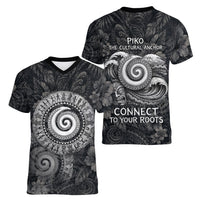 Hawaiian Piko Women V-Neck T-Shirt Cultural Anchor Connect Your Roots Ocean Waves