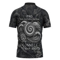 Hawaiian Piko Zipper Polo Shirt Cultural Anchor Connect Your Roots Ocean Waves