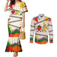 Support Your Fruity Friends Love Wins Gay Pride Couples Matching Mermaid Dress and Long Sleeve Button Shirt LGBTQ Retro 30s Cartoon Checkered