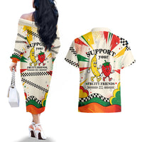 Support Your Fruity Friends Love Wins Gay Pride Couples Matching Off The Shoulder Long Sleeve Dress and Hawaiian Shirt LGBTQ Retro 30s Cartoon Checkered