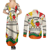 Support Your Fruity Friends Love Wins Gay Pride Couples Matching Summer Maxi Dress and Long Sleeve Button Shirt LGBTQ Retro 30s Cartoon Checkered