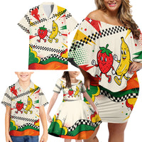 Support Your Fruity Friends Love Wins Gay Pride Family Matching Off Shoulder Short Dress and Hawaiian Shirt LGBTQ Retro 30s Cartoon Checkered