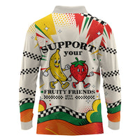 Support Your Fruity Friends Love Wins Gay Pride Long Sleeve Polo Shirt LGBTQ Retro 30s Cartoon Checkered