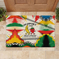 Support Your Fruity Friends Love Wins Gay Pride Rubber Doormat LGBTQ Retro 30s Cartoon Checkered