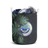 Federated States Of Micronesia Laundry Basket FSM Tropical Monstera Leaf Dark Tribal Pattern